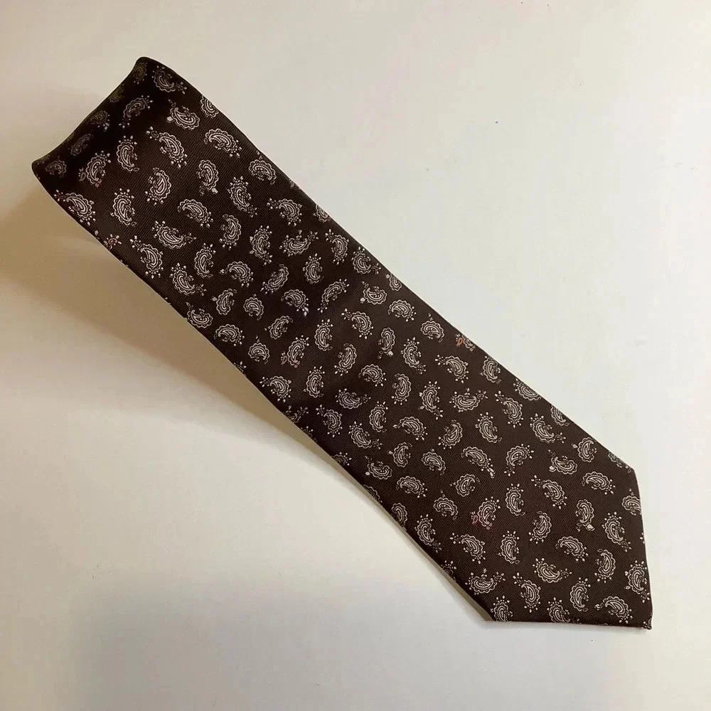 Vintage Nino Cerruti 100% Silk Tie Brown Orange Paisley Foulard Necktie 3" - Picture 10 of 11